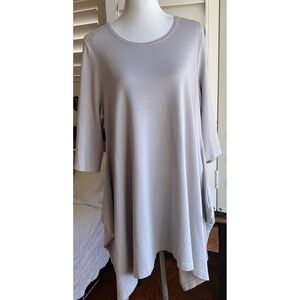 Bryn‎ Walker Asymmetric Drape Tunic Dress Gray Bamboo Cotton Jersey L Lagenlook